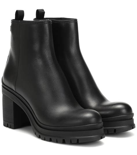 prada women's black leather ankle boots